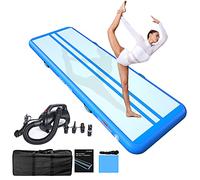 JOOLOOG Tappetino gonfiabile da ginnastica ad aria, 3 m, 4 m, 5 m, 6 m, 10/20 cm, spessore 10/20 cm, per uso domestico, allenamento, cheerleader, yoga, acqua, con pompa ad aria elettrica da 650 W, blu