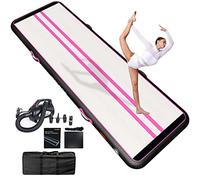 JOOLOOG Tappetino gonfiabile per esercizi di ginnastica e ginnastica, 3 m, 4 m, 5 m, 6 m, 7 m, 8 m, spessore 10/20 cm, con pompa ad aria elettrica da 650 W, per uso domestico, palestra, rosa, nero