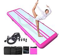 JOOLOOG Tappetino gonfiabile per ginnastica, 3 m, 4 m, 5 m, 6 m, spessore 10,20 cm, per uso domestico, palestra, yoga, allenamento, cheerleader, spiaggia, parco, con pompa elettrica da 650 W, rosa