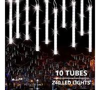 Joomer 240 LED Luci Della Pioggia di Meteore con Tappo, 30cm 10 Tubi Tubo Luci di Natale da Esterno, Luci Natale Decorazioni Impermeabile con Timer per Albero di Natale Giardino Festa Nozze(Bianco)