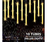 Joomer 240 LED Luci Della Pioggia di Meteore con Tappo, 30cm 10 Tubi Tubo Luci di Natale da Esterno, Luci Natale Decorazioni Impermeabile per Albero di Natale, Giardino, Festa, Nozze(Bianco Caldo)