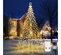 Joomer 274 LED Luci Albero di Natale con Anello e Stelle, 2.1M x 12 Luci Natale Esterno, 8 Modalità Bianco Caldo Catena Luminosa Esterno Natalizia Decorazioni Telecomando e Timer per Prato Feste