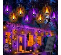 Joomer Catena Luminosa Esterno Solare, 12,3M/40,3Ft 15LED Halloween Luci da Esterno Giardino, Luci Solari Esterno con Effetto Fiamma Decorazioni Halloween per Gazebo Terrazzo, Viol Colore Fiamma