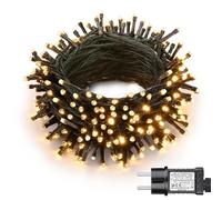 Joomer Luci Natale Esterno Bianco Caldo, 10M 100LED Luci Albero di Natale Adattatore, 8 Modalità Catena Luminosa Esterno Natalizia Decorazioni Timer Collegabile Impermeabile per Balcone Albero Festa