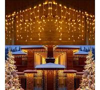 Joomer Luci Natale Esterno Cascata, 12M 400LED Luci Natalizie da Esterno con Timer Funzione, 8 Modalità LED Luci Stringa adattatore per matrimonio Tetto Casa Bar Natalizia Decorazione(Bianco Caldo)