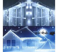 Joomer Luci Natale Esterno Cascata, 12M 400LED Luci Natalizie da Esterno con Timer Funzione, 8 Modalità LED Luci Stringa adattatore per matrimonio Tetto Casa Bar Natalizia Decorazione(Bianco Freddo)
