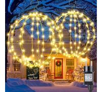 Joomer Luci Natale Esterno da Adattatore, 33cm + 28cm Sfere Luminose a LED di Natale, 8 Modalità Luci Esterne Natalizie in Metallo Pieghevoli per Decorazioni Festa Interni (144+120 LED, Bianco Caldo)