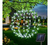 Joomer Luci Solari Esterno 30cm, 120LED Luminosa Sfere Solare Impermeabile con Foglia Verde, 8 Modalità Metallo Solare Lampada a Sfera Luminosa Pieghevole per Partito Prato Cortile, Bianco