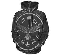 JooMeryer, Felpa con Cappuccio da Uomo con Stampa 3D Totem Vichingo a Maniche Lunghe, Rune Corvi vichinghe, Large