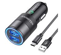 JOOMFEEN Qualcomm - Caricabatteria da auto USB C, ricarica rapida 3.0+2.4A, 30 W, 2 porte USB, caricatore accendisigari con cavo di tipo C per Samsung Galaxy S10E/S9/S8/Note 8, LG G6, OnePlus 5,
