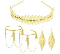 joonnair 4 Pezzi Set Dea Greca Costume Accessori, corona d'alloro, Bracciale a Braccio, Orecchini a foglia e Corona Dea Tiara per Matrimonio Toga Party Spettacolo teatrale