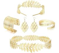 joonnair 5 Pezzi Set Dea Greca Costume Accessori, Corona di Foglie d'Oro con Corona d'alloro, Bracciale a Braccio, Orecchini a foglia e Corona Dea Tiara per Matrimonio Toga Party