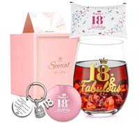 JOONYOEE Set regalo per il 18° compleanno per ragazze e donne, set regalo personalizzato con calici da vino senza stelo, idea regalo per ragazze di 18 anni, sorella, figlia, signore, amiche,