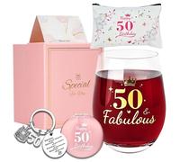 JOONYOEE Set regalo per il 50° compleanno per ragazze e donne, set regalo personalizzato con calici da vino, idea regalo per 50 anni, mamma, sorella, signore, amiche, decorazioni di buon compleanno