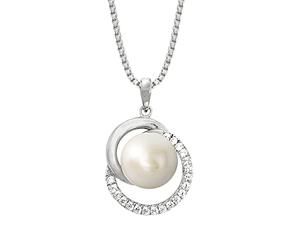 JOOP! Gioiello da donna in argento sterling 925, con zirconi sintetici, con perle coltivate d'acqua dolce, argento, fornito in confezione regalo, Perla