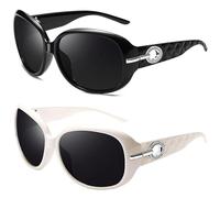 Joopin Occhiali da Sole donna Polarizzati Moda Eleganti Protezione UV400 Retrò Vintage Rettangolari Oversize Grandi Occhiali da Sole (Nero e Beige)