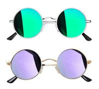 Joopin Occhiali da Sole Uomo Donna Rotondi Polarizzati Protezione UV400 Vintage Piccoli Tondi Occhiali da Sole 2 Paia (Verde e Viola)