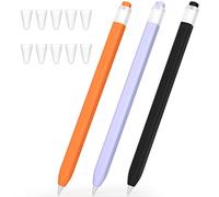 JOOSKO Confezione da 3 astucci per Apple Pencil di prima generazione, custodia in silicone antiscivolo, con 10 punte in silicone per Apple Pencil di prima generazione (arancione, viola, nero)