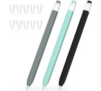 JOOSKO Confezione da 3 astucci per Apple Pencil di prima generazione, custodia in silicone antiscivolo, con 10 punte in silicone per Apple Pencil di prima generazione (azzurro, nero, grigio)