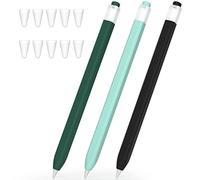 JOOSKO Confezione da 3 astucci per Apple Pencil di prima generazione, custodia in silicone antiscivolo, con 10 punte in silicone per Apple Pencil di prima generazione (nero, verde scuro, azzurro)