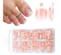 JOOTUEPO 120 pezzi unghie dei piedi a pressione color pelle, Unghie Quadrate Corte per Piedi, Design Acrilico Monocromatico Carino, per i centri di ricostruzione unghie/i principianti