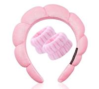 JOOTUEPO 3 Pezzi Spa Fascia per Capelli da Donna, Fascia Capelli Donna Trucco, Cuscino di Lavaggio e 2 Braccialetti Assorbenti, per la Gestione Della Pelle per Lavaggio Viso, Trucco (Velluto, Rosa)