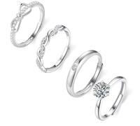 JOOTUEPO 4 Pcs Anelli Regolabili per Le Donne, Fedina Anelli Donna in Argento, Set di Argento per Abbinamento Giornaliero e Occasioni Speciali