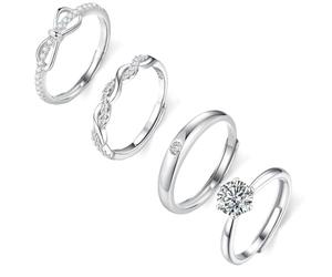 JOOTUEPO 4 Pcs Anelli Regolabili per Le Donne, Fedina Anelli Donna in Argento, Set di Argento per Abbinamento Giornaliero e Occasioni Speciali