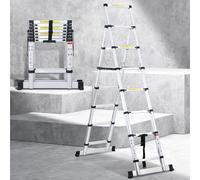 Joparri 2,0 m + 2,3 m, scala telescopica pieghevole, telaio ad A, 6 + 7 livelli, carico massimo 150 kg/330 libbre, scala allungabile in alluminio per riparazioni di tetto, dimensioni piegate 69 cm