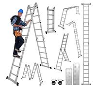 Joparri 4 x 5 Scala multiuso pieghevole da 582 cm, 7 in 1 Scala Multifunzionale Alluminio con 2 piattaforma + Doppia puleggia, fino a 150 kg