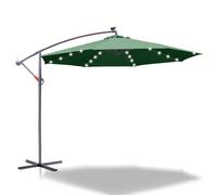 Joparri Ombrellone parasole a LED in alluminio, colore verde Ø 350 cm, con manovella, ombrellone con supporto, protezione solare dai raggi UV, in alluminio, per mercato, impermeabile