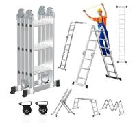 Joparri Scala multiuso 4 x 3, 360 cm, 7 in 1, in alluminio, con 2 piattaforme e 2 ruote per il trasporto fino a 150 kg, scala multiuso pieghevole scala combinata scala di appoggio scala di salita