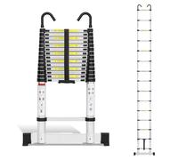 Joparri Scala telescopica in alluminio 4,4 m, scala allungabile con stabilizzatore e ganci rimovibili, scala antiscivolo in alluminio scala da appoggio scala multiuso, portata massima di 150 kg