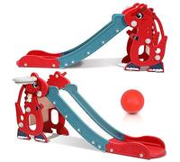 Joparri Scivolo pieghevole per bambini, stabile, da giardino, con cestino da basket e braccioli, per bambini, con dispositivo di formazione iniziale, per interni ed esterni, rosso