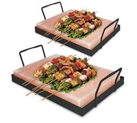 Jopassy Confezione da 2 pietre salate XXL per grigliare, 20 x 30 x 3 cm, con piastra in ferro, pietra salata riutilizzabile, originale sale di cristallo della promontione, piastra di sale per barbecue