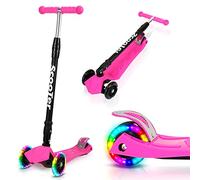 Jopassy Monopattino pieghevole per Bambini,con 3 ruote a LED | Scooter per bambini regolabile in altezza e pieghevole, freni posteriori | per scooter bambini 3-14 anni，rosa
