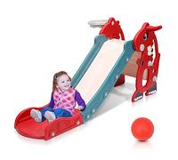 Jopassy Scivolo, scivolo per bambini, 4 in 1, torre da gioco con telaio da basket e macchina inglese Early Learning Machine, scivolo per bambini dai 2 anni in su, per interni ed esterni (rosso)