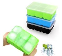 JOPHEK 3 Pezzi Stampo Ghiaccio, in Silicone, per 18 Cubetti Quadrati Grandi 4,8cm, Vaschetta con Coperchio, per Cocktail, Whisky, Vino, Frutta, Puree di Frutta, Gelati