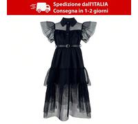 JOPHY & CO. Costume Vestito Mercoledì Nero Tulle per Bambina Ragazza Cosplay Halloween Carnevale cod.7078 Il costume è realizzato in poliestere, liscio, morbido al tatto e comodo da indossare. Perfett
