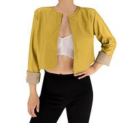 JOPHY & CO. Giacchetta Corta Donna leggera a Maniche Lunghe Senza Colletto in Ecopelle (cod. 6352) (Senape, L)