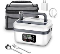 JOPWUE 1L - Ciotola riscaldata con batteria, contenitore riscaldante per il pranzo, può essere touch screen, ricaricabile, alimentazione per pranzo con timer, stoviglie in acciaio inossidabile e borsa