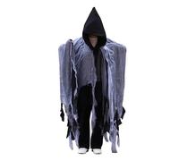 JOPWUE Mantello di Halloween fantasma, mantello con cappuccio spaventoso stile scheletro, costume da adulto multiuso per sera, fuga e teatro orrico (nero)