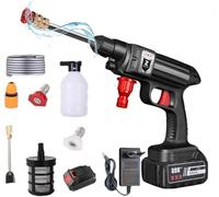 JOPWUE Pulitore ad alta pressione senza fili, 5 l/min, 20 bar, getto max 10 metri, batteria, tubo 5 m, pentola in schiuma, lavaggio e irrigazione auto (B-1 batteria)
