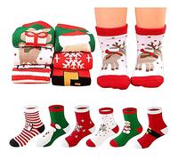 JORAKI Calze Natalizie, 6 Paia Calzini Bambini Calze Natale Carino Calzino di Spessi Cotone Caldo Inverno Animale Del Fumetto Babbo Calzini Natalizi Renna Calze Natalizie Colorate L