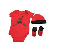Jordan Set Bambino 3 Pezzi Cappello Babbuccie Corpo Rosso Nero 0 - 6 - 12 Mesi