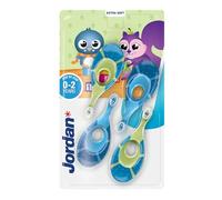 Jordan* ® | Step 1 Spazzolino da denti Bambini | Spazzolino per bambini di età 0-2 anni | Setole morbide, senza BPA |Colore Blu & Verde| Confezione 4 unità