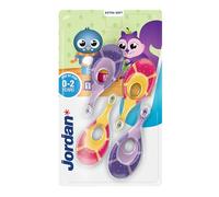 Jordan* ® | Step 1 Spazzolino da denti Bambini | Spazzolino per bambini di età 0-2 anni | Setole morbide, senza BPA | Colore Rosa & Viola | Confezione 4 unità