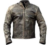 Jorde Calf Cafe Racer Retro 2 - Giacca da uomo in vera pelle invecchiata, stile vintage, colore: nero, Antico D2, 4XL