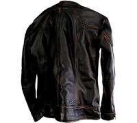 Jorde Calf Cafe Racer Retro 2 - Giacca da uomo in vera pelle invecchiata, stile vintage, colore: nero, Marrone invecchiato, XL