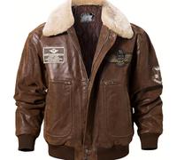 Jorde Calf G1 Flying Aviator Pilot Multiple Patches Bomber Giacca in pelle con collo in pelliccia rimovibile per gli uomini., Ap-marrone, XL